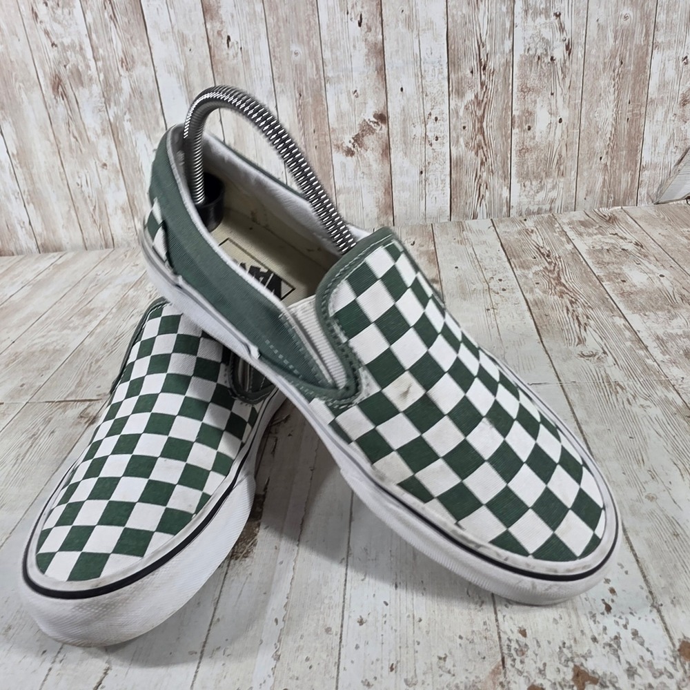 Vans Classic Slip-On Green White Checkerboard Sneakers Womens 8.5 Mens 7.0 - Picture 7 of 8